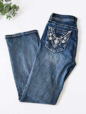 Grace in LA Bootcut Jeans Women's Size 29 Embroidered Rhinestone Pocket